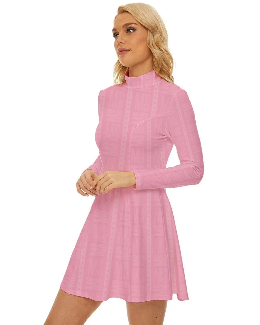 MISHA Long Sleeve Velour Longline Dress - Pink