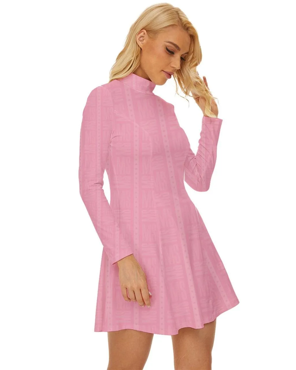 MISHA Long Sleeve Velour Longline Dress - Pink