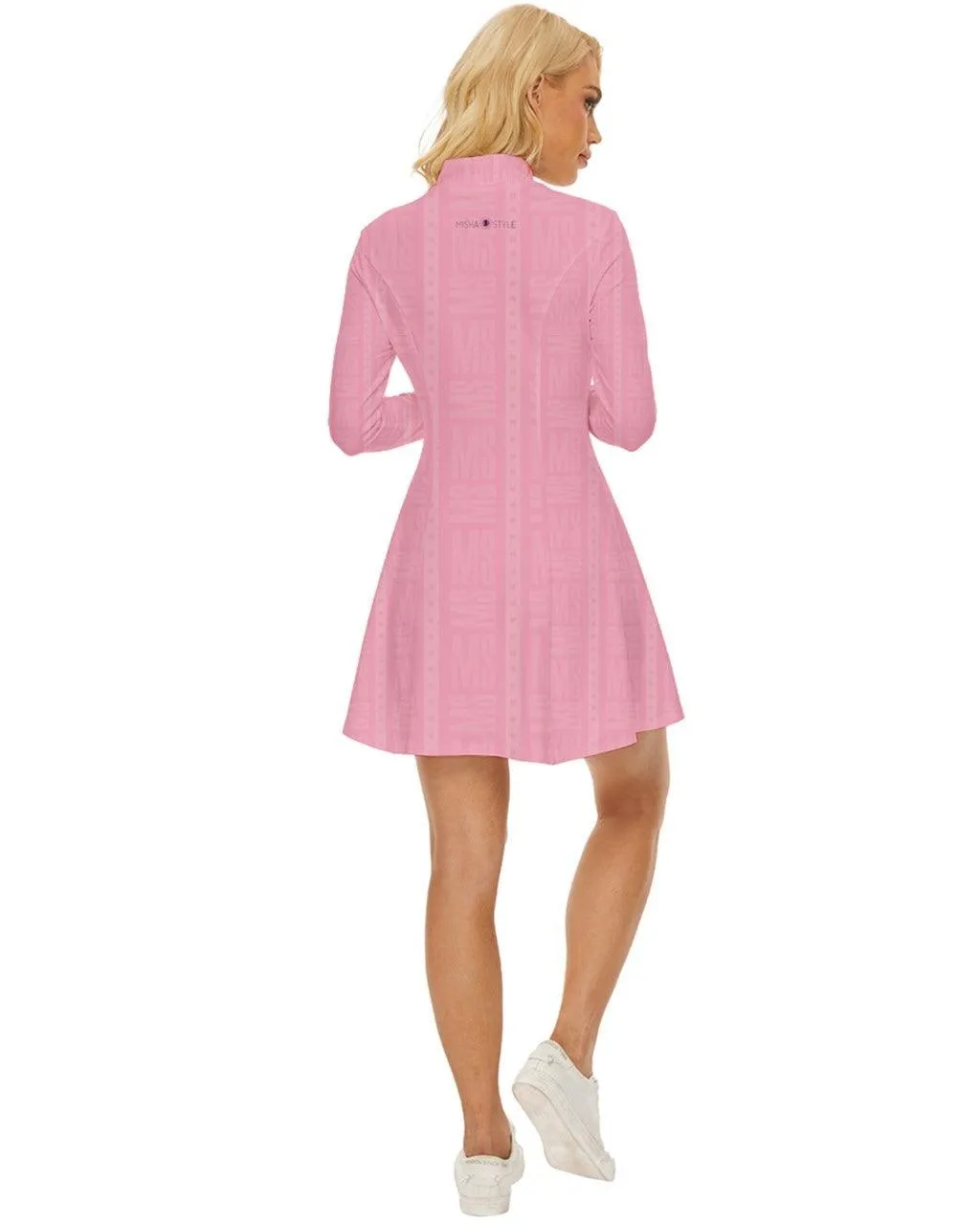 MISHA Long Sleeve Velour Longline Dress - Pink