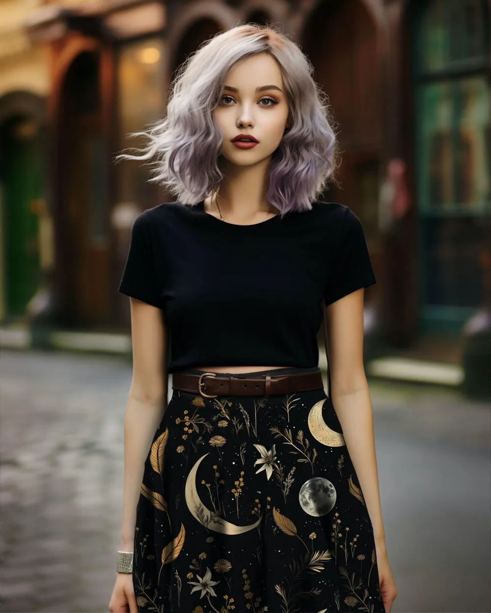 Moonlit Botanica Skater Skirt - Dark Academia Witchy Botanical Vegan Skirt with UPF 50  Protection from 98% harmful rays