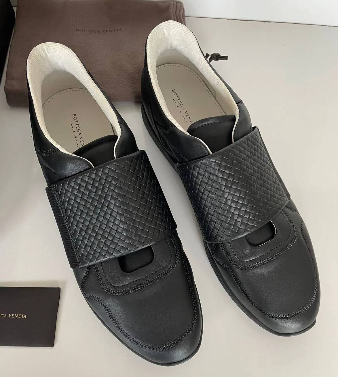 NIB $730 Bottega Veneta Men’s Black Calf Leather Sneakers 12 US (45 Euro) 548361