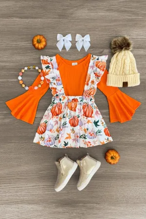 Orange Pumpkin Fall Foliage Skirt Set