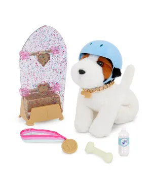 Our Generation 6 Inch Posable Parsons Russel Terrier Pup with Skateboard