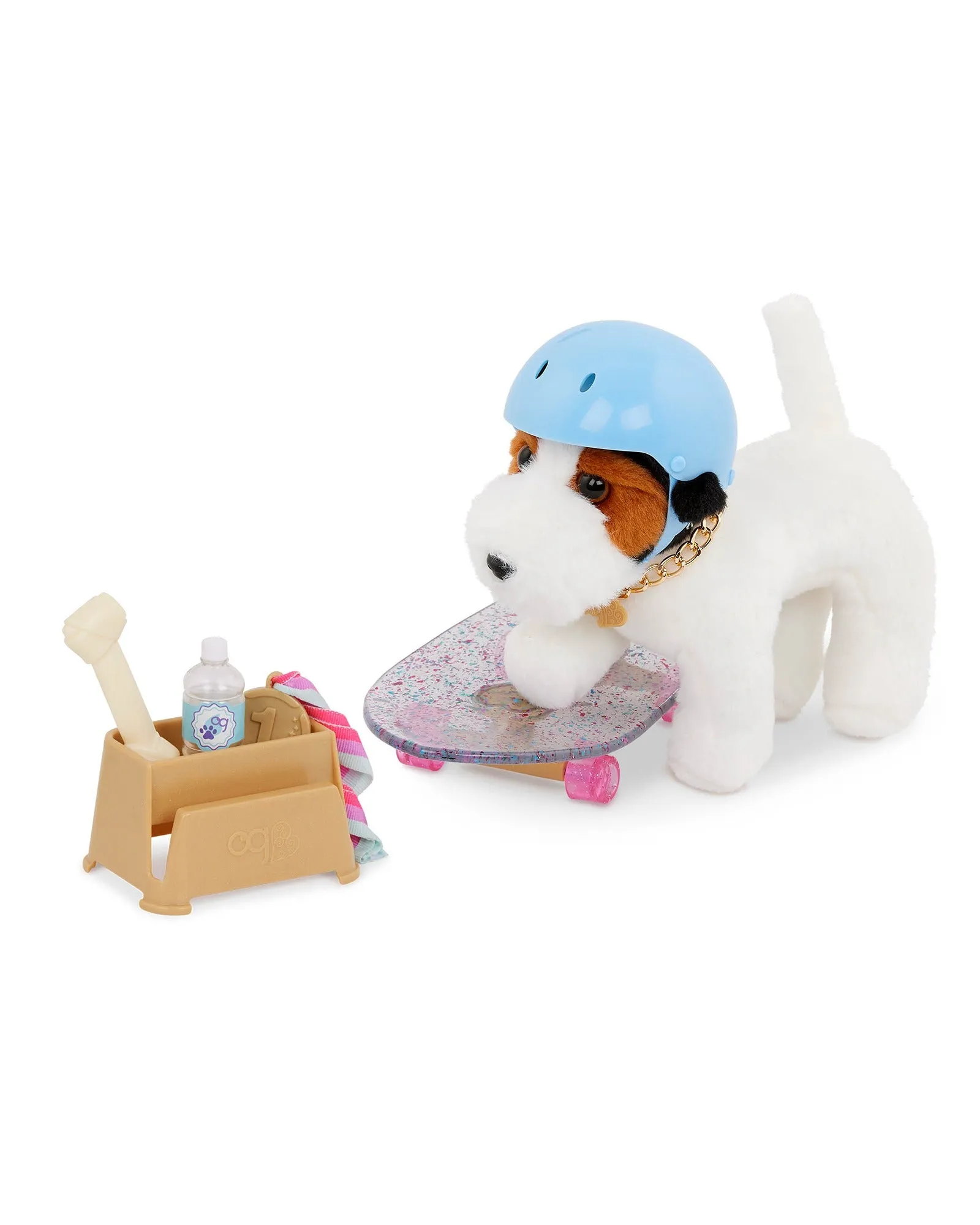 Our Generation 6 Inch Posable Parsons Russel Terrier Pup with Skateboard