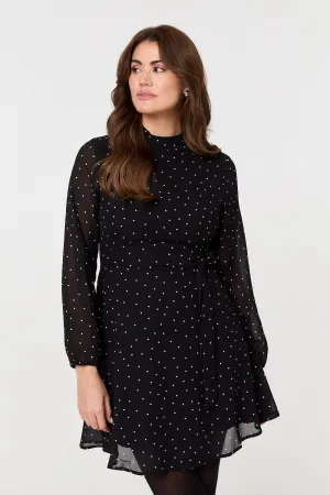 Polka Dot Sheer Layer Mini Skater Dress