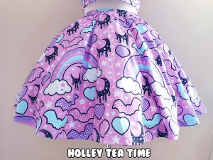 Rainbow spooky bats pink skater skirt [made to order]