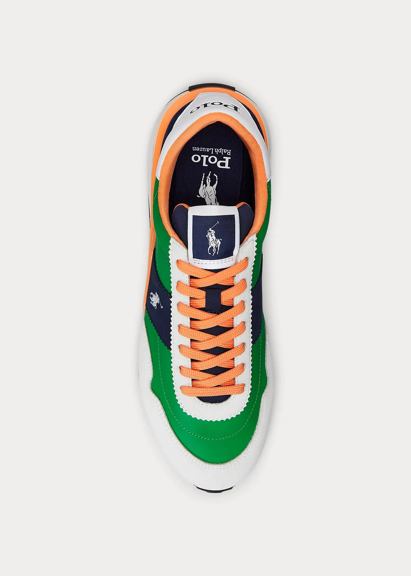 Ralph Lauren Train 89 Suede-Panelled Trainer | White/Orange/Green