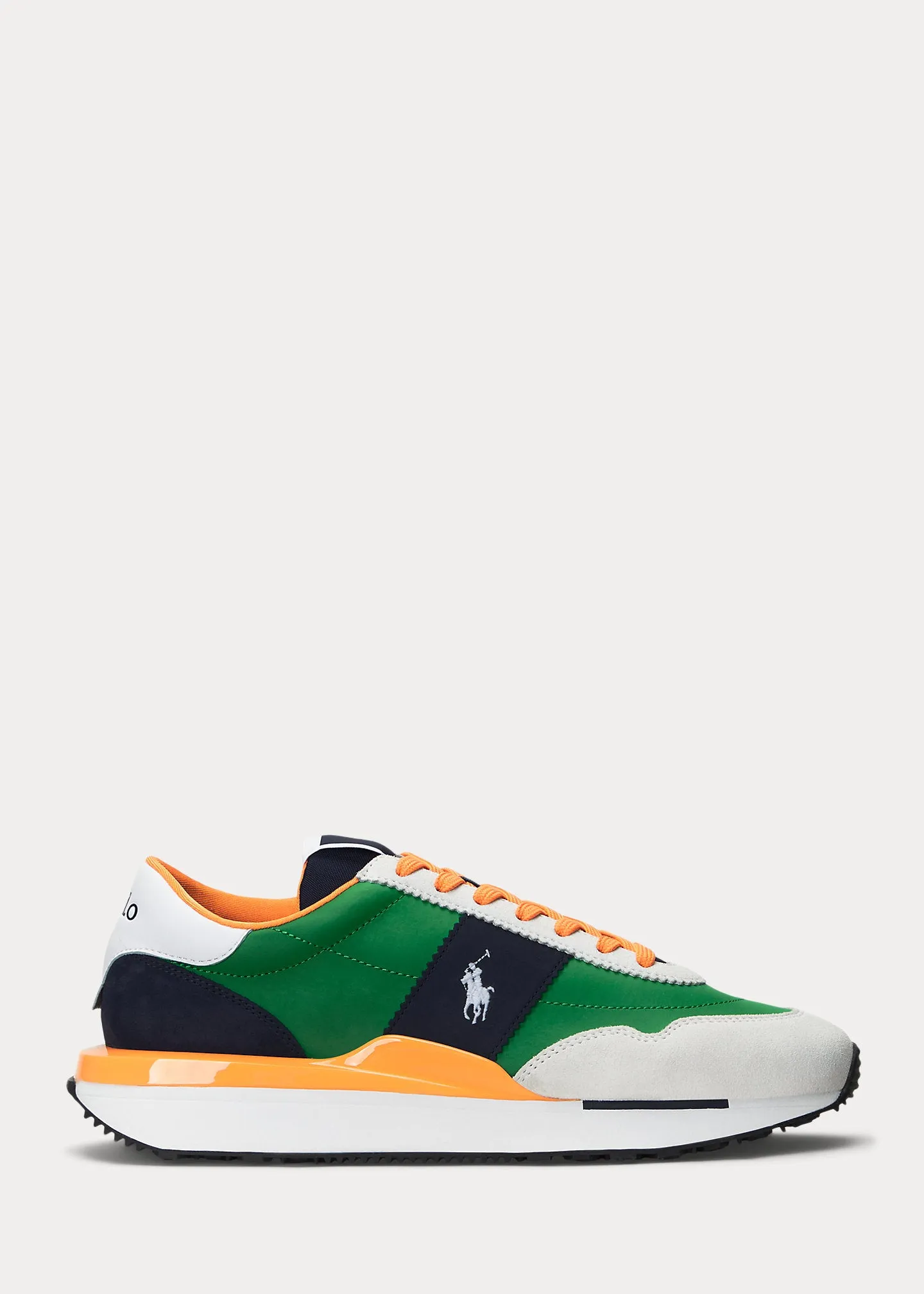 Ralph Lauren Train 89 Suede-Panelled Trainer | White/Orange/Green