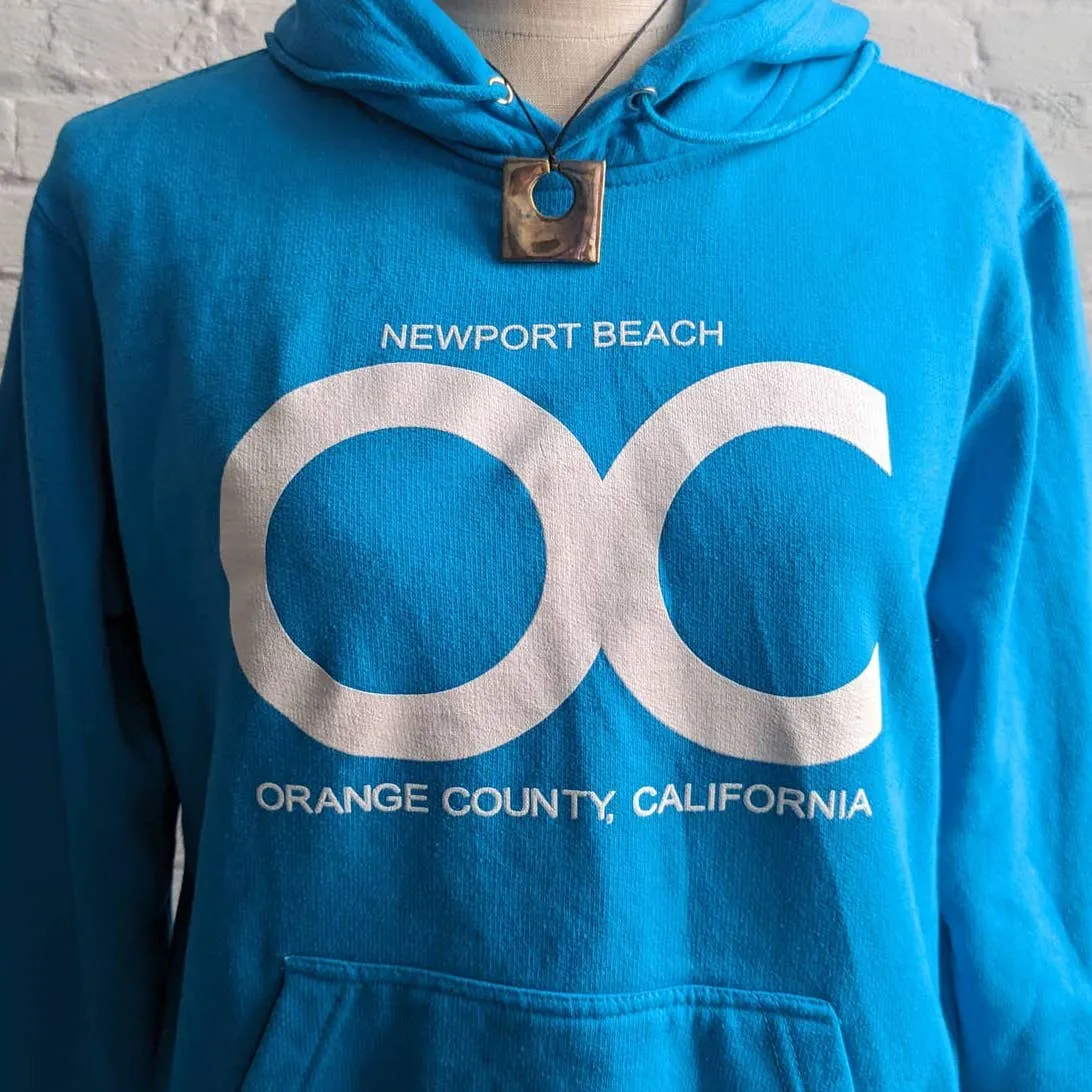 Retro OC Bright Baby Blue Hoodie Newport Beach California Surf Skater Sweater