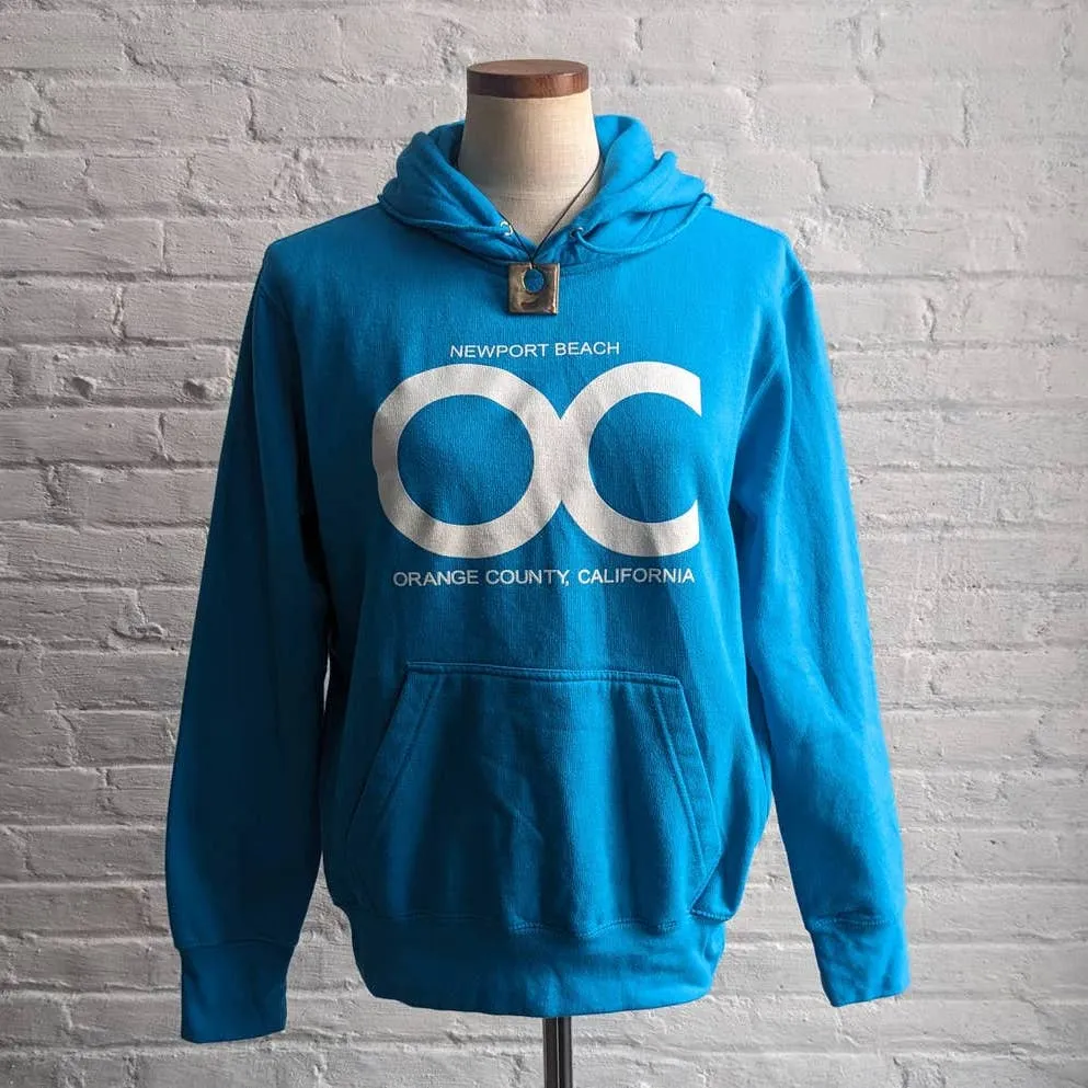 Retro OC Bright Baby Blue Hoodie Newport Beach California Surf Skater Sweater