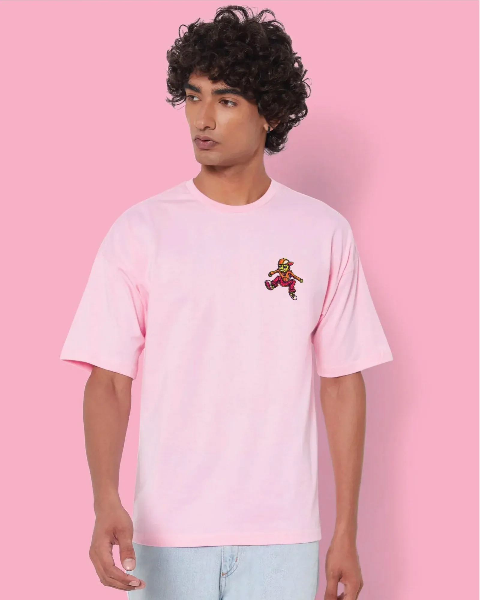 Robo Skater Drop Shoulder Crew: Baby Pink