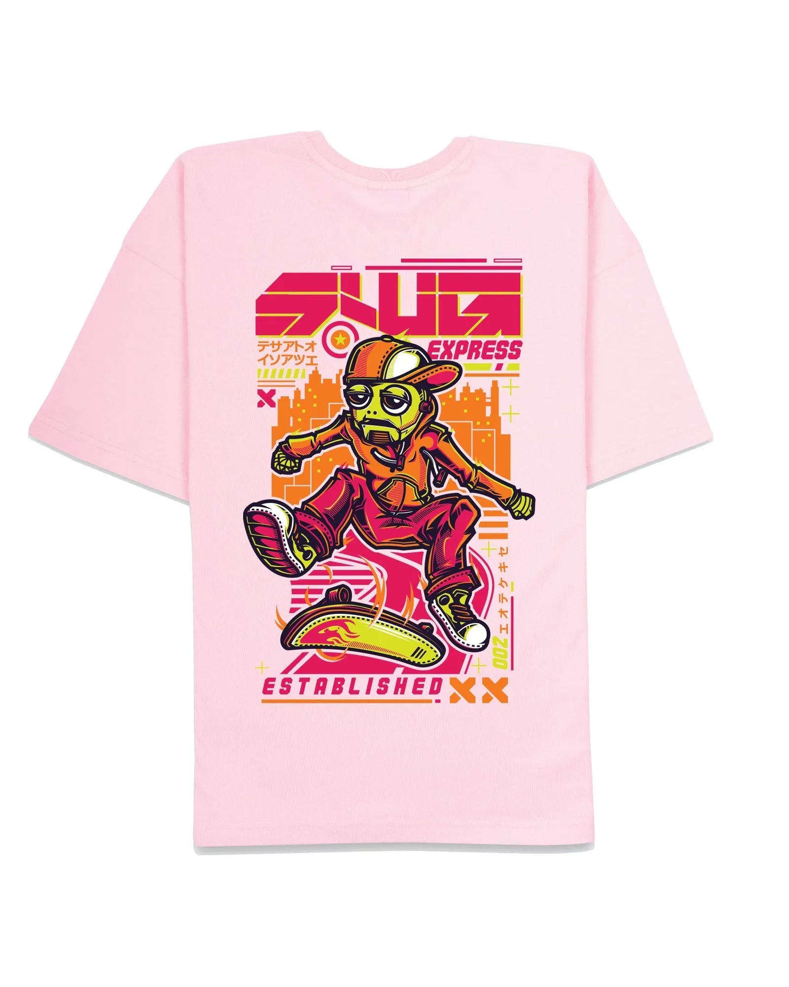 Robo Skater Drop Shoulder Crew: Baby Pink