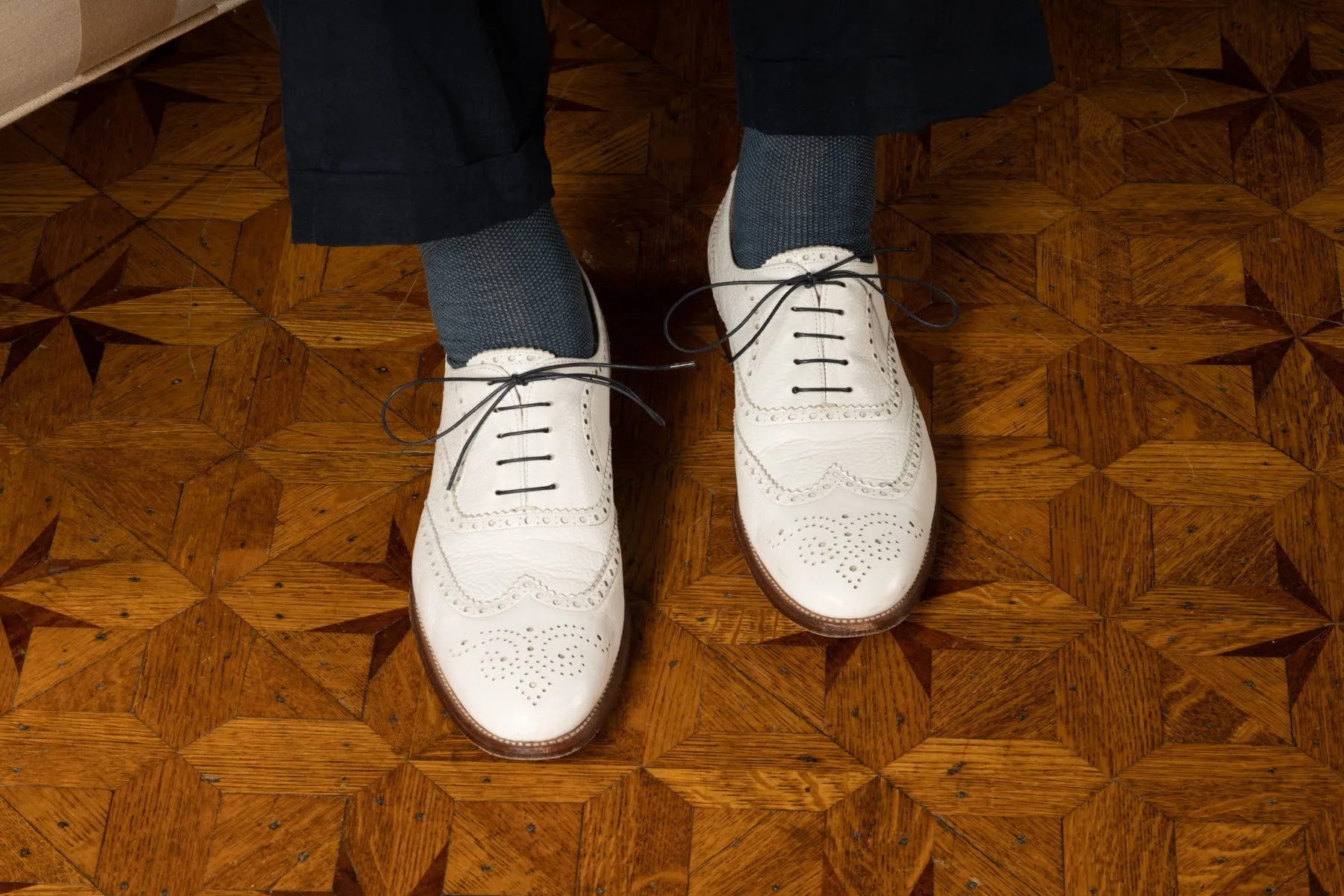 Round Navy Waxed Cotton Shoelaces