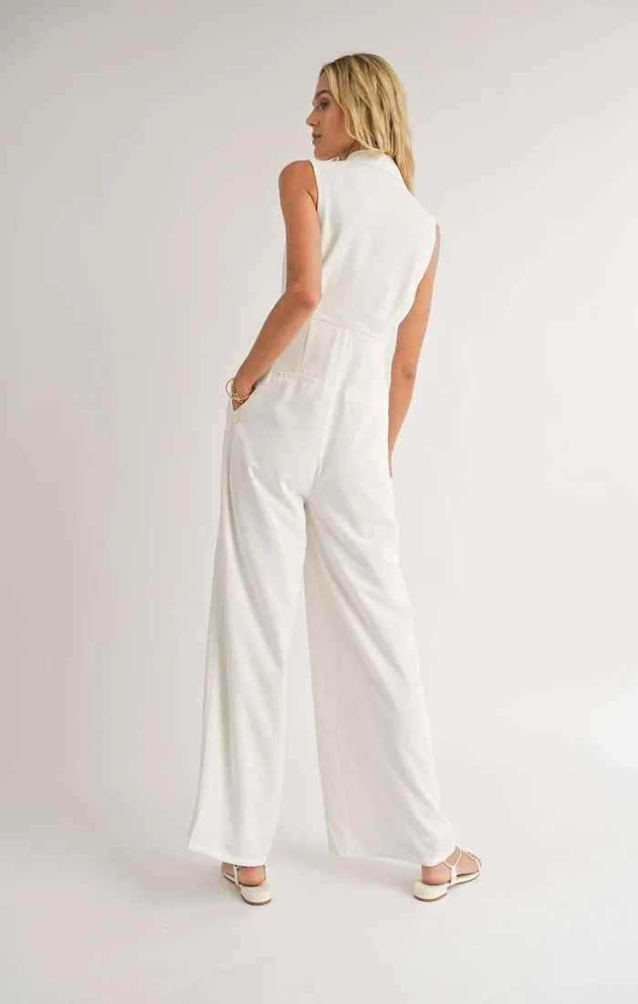 Sadie & Sage The Classics Button Front Jumpsuit in White