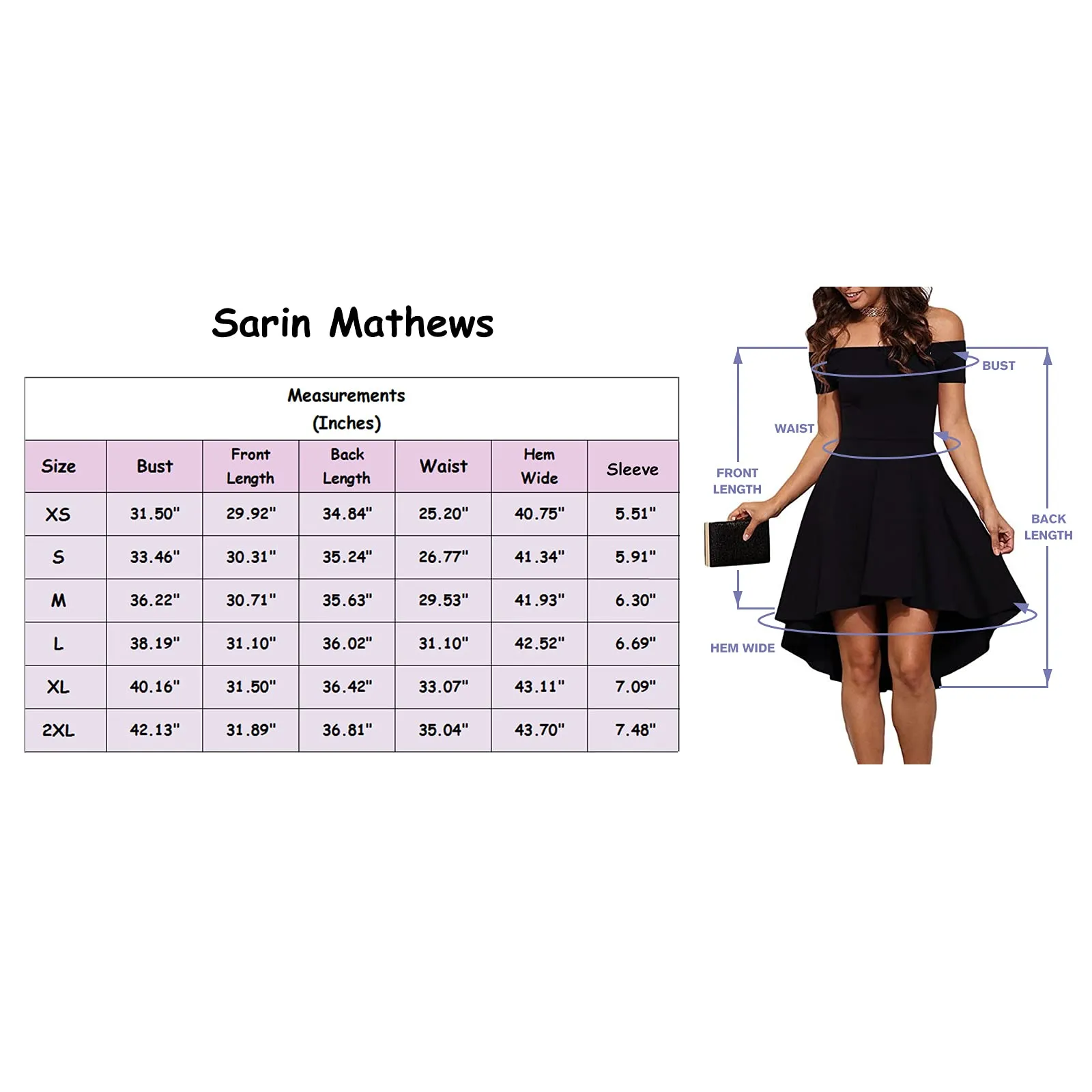 Sarin Mathews Womens Off The Shoulder Short Sleeve High Low Cocktail Skater Dress