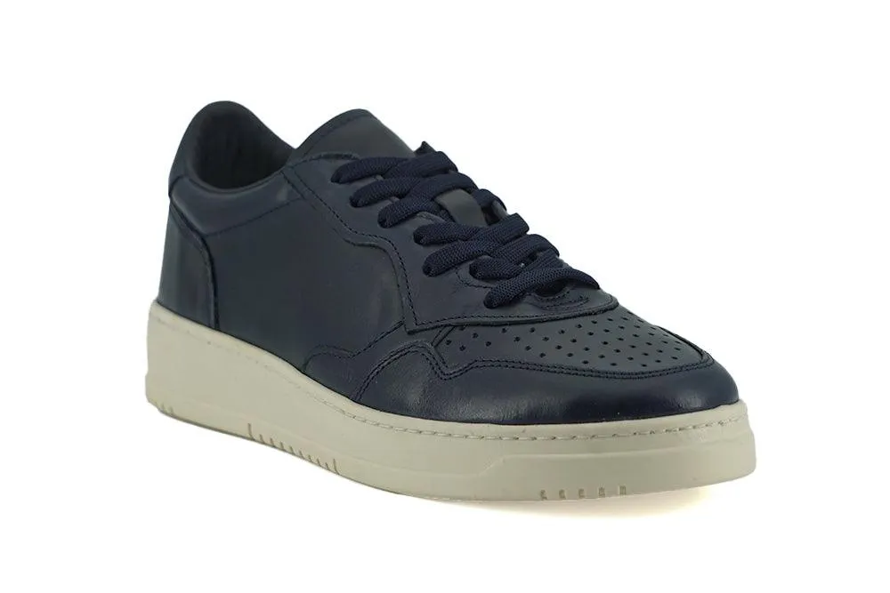 Saxone of Scotland Navy Blue Leather Low Top Sneakers