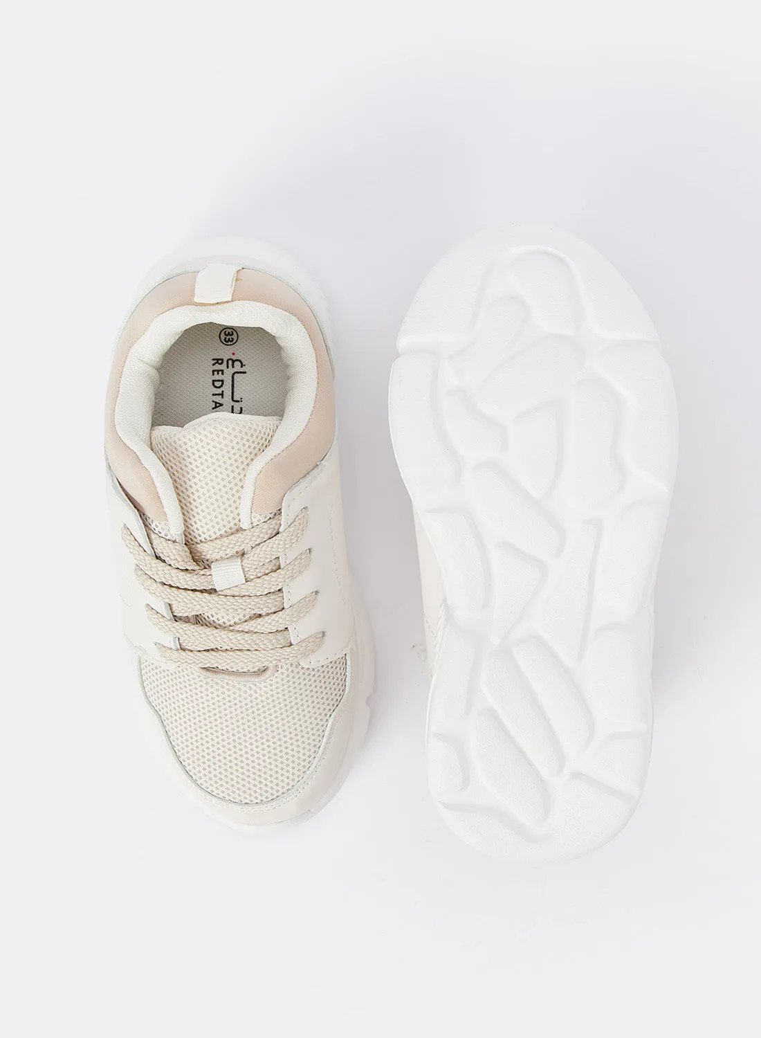 Senior Girls Beige Lace-Up Trainer