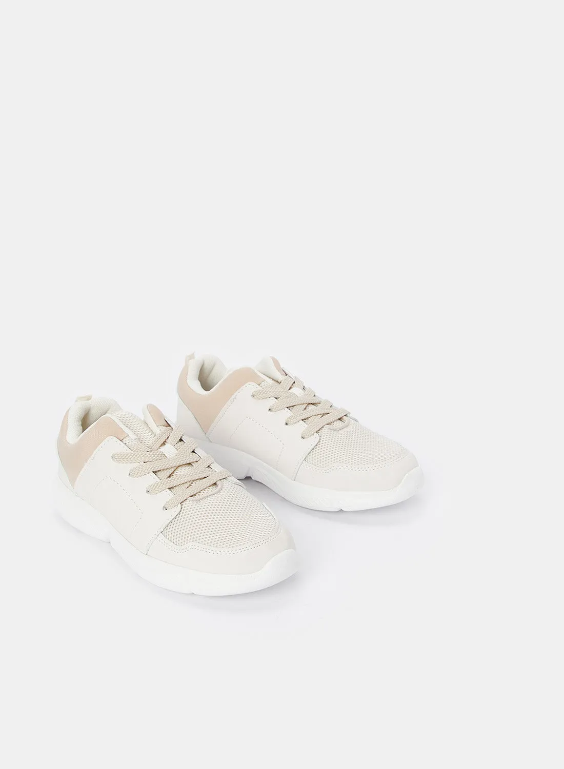 Senior Girls Beige Lace-Up Trainer