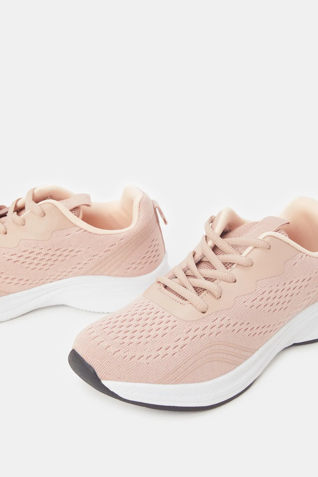 Senior Girls Pink Mesh Lace-Up Trainers