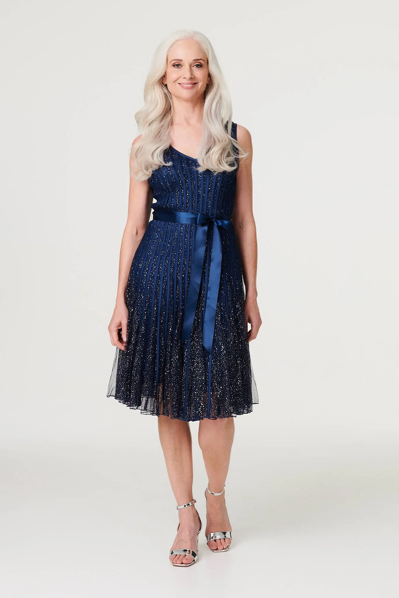 Sequin Sleeveless Tie Waist Dress