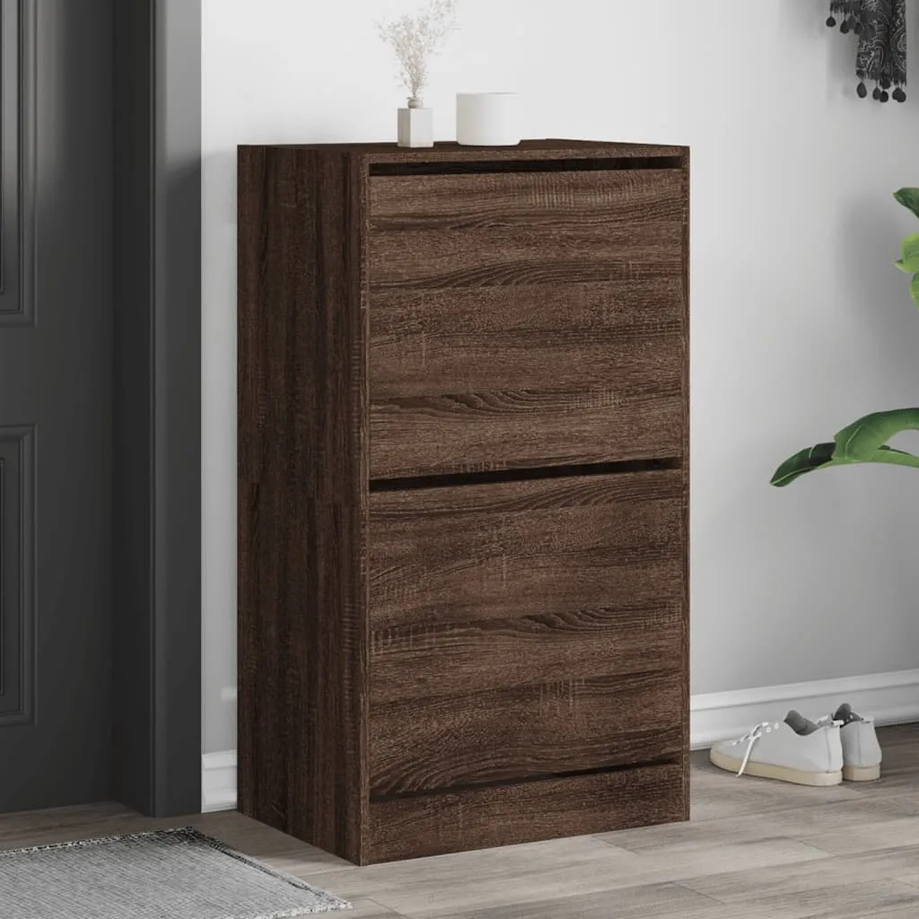 Shoe Cabinet with 2 Flip-Drawers Brown Oak 60x42x108 cm