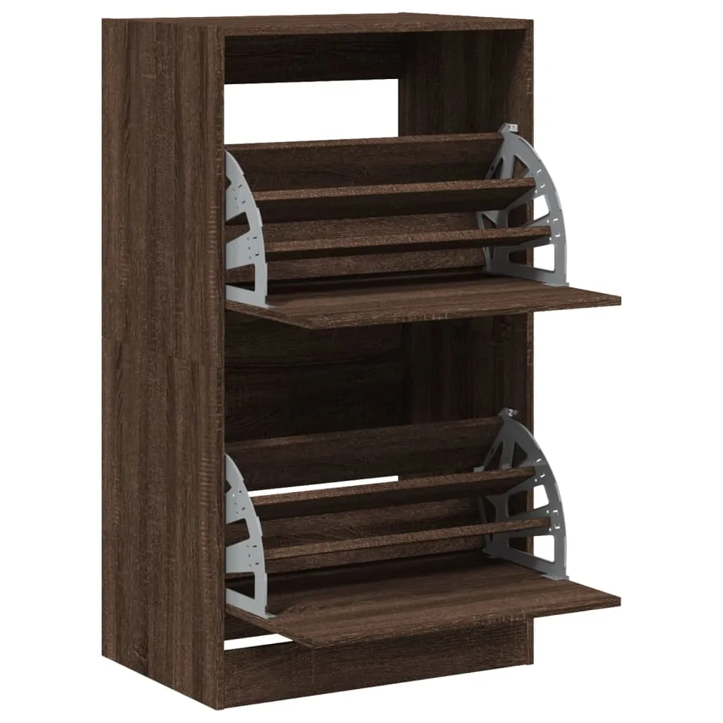 Shoe Cabinet with 2 Flip-Drawers Brown Oak 60x42x108 cm