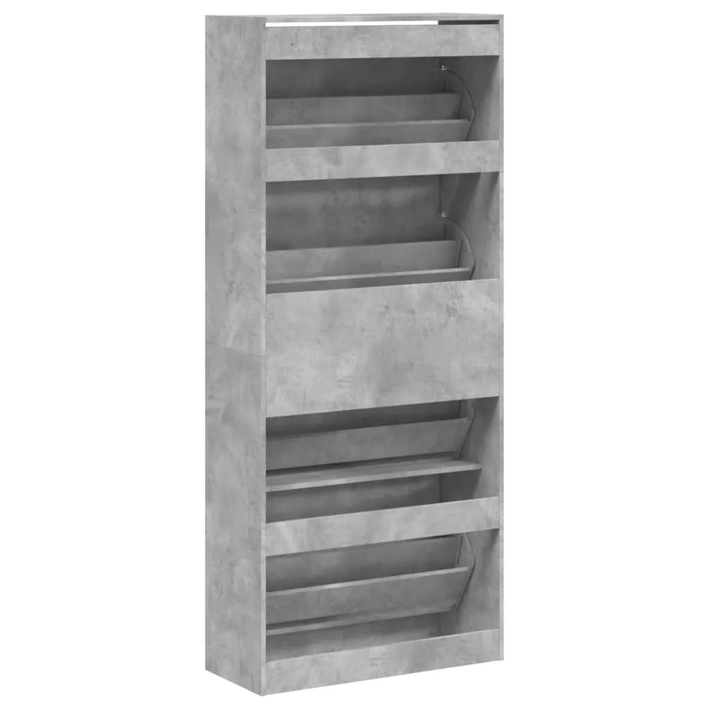 Shoe Cabinet with 4 Flip-Drawers Concrete Grey 80x34x187.5 cm