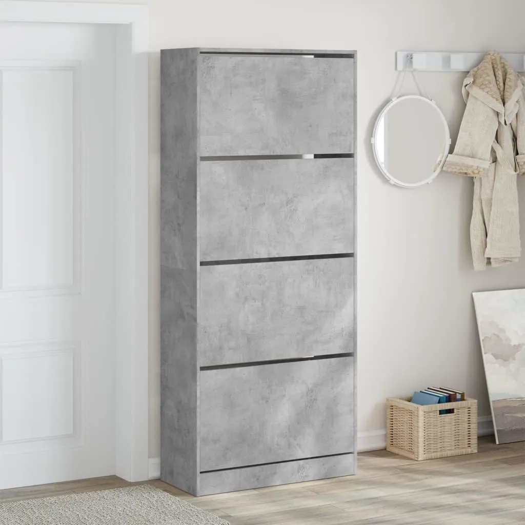 Shoe Cabinet with 4 Flip-Drawers Concrete Grey 80x34x187.5 cm