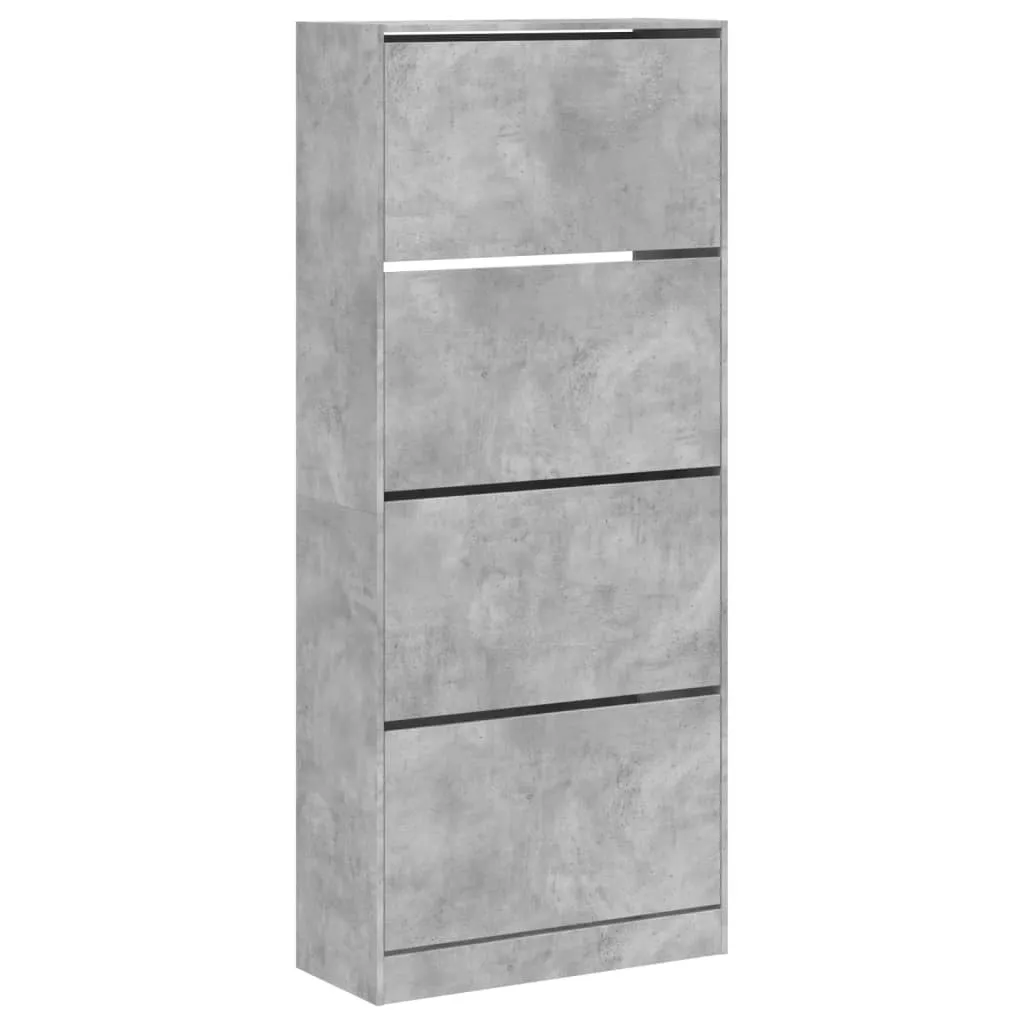 Shoe Cabinet with 4 Flip-Drawers Concrete Grey 80x34x187.5 cm