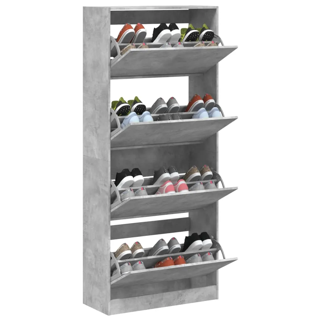 Shoe Cabinet with 4 Flip-Drawers Concrete Grey 80x34x187.5 cm