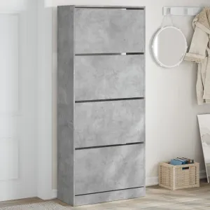 Shoe Cabinet with 4 Flip-Drawers Concrete Grey 80x34x187.5 cm