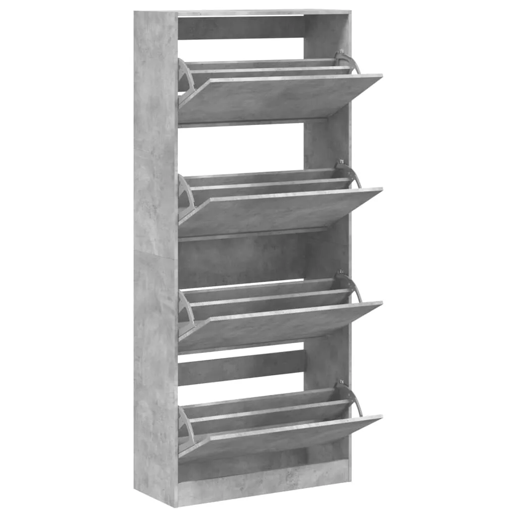 Shoe Cabinet with 4 Flip-Drawers Concrete Grey 80x34x187.5 cm