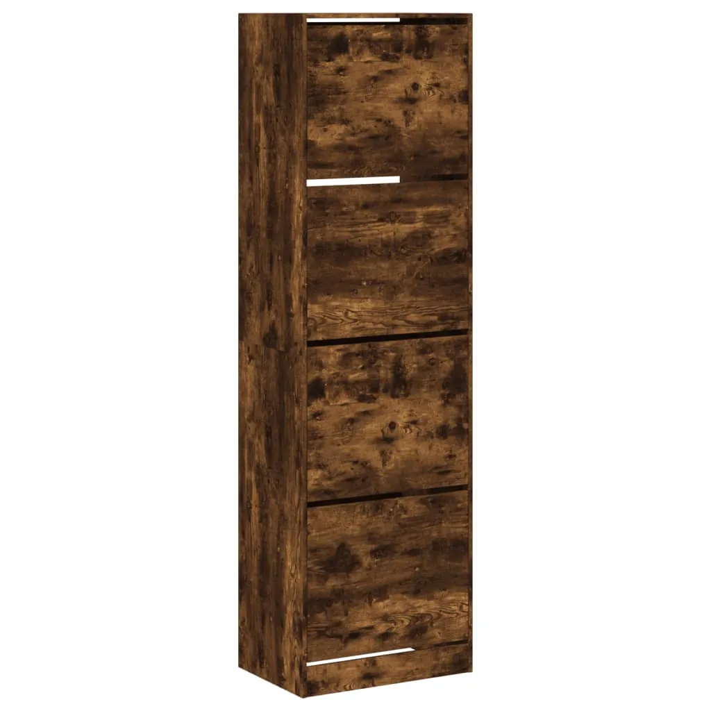 Shoe Cabinet with 4 Flip-Drawers Smoked Oak 60x42x204 cm