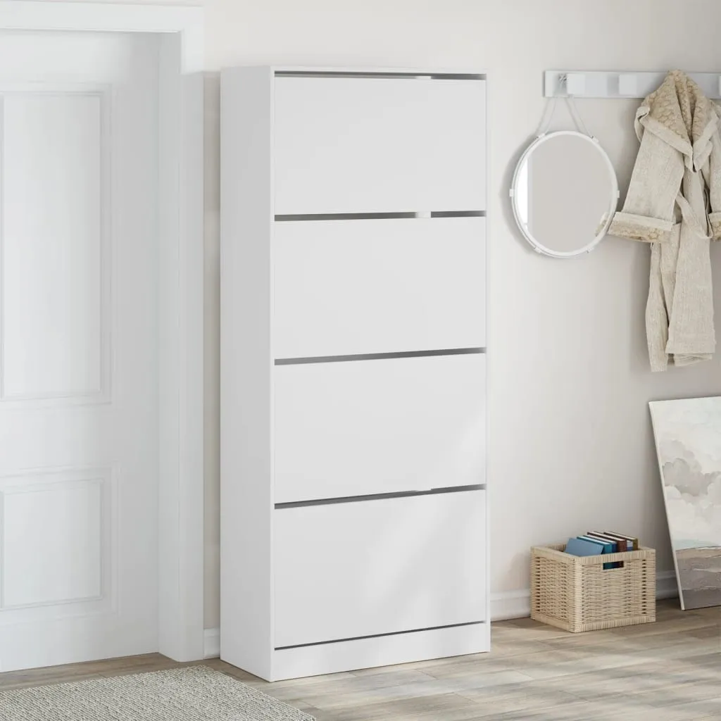 Shoe Cabinet with 4 Flip-Drawers White 80x34x187.5 cm