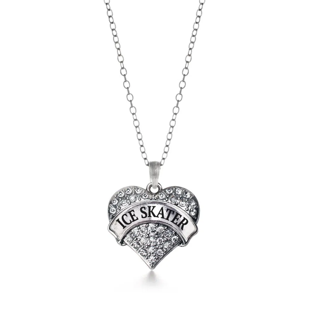 Silver Ice Skater Pave Heart Charm Classic Necklace