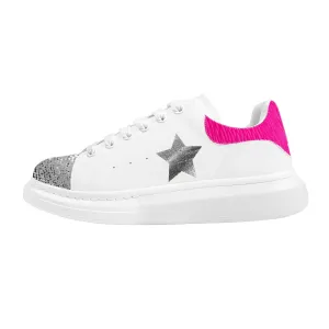 Silver Sequence Star with Pink Heel| Low Top Customized | Shoe Zero