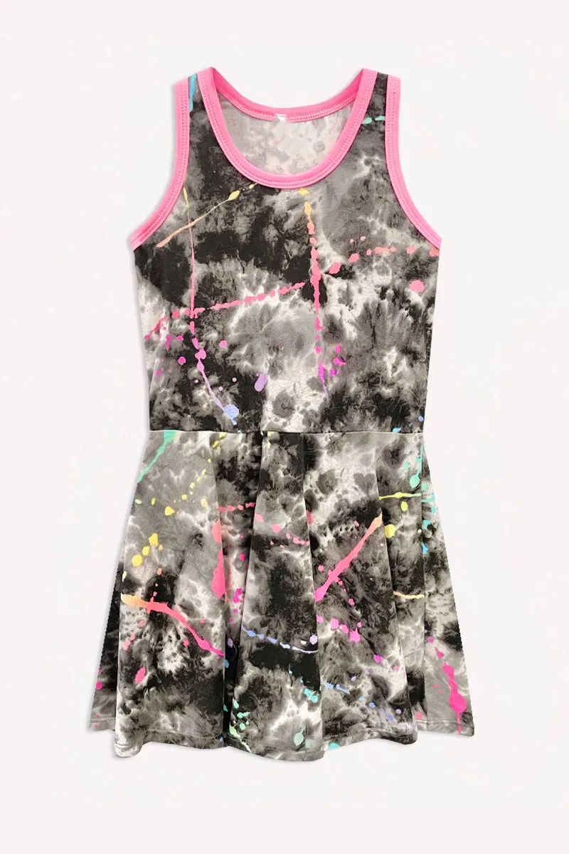 Simply Soft Racerback Skater Dress - Grey Pastel Tie Dye Splatter