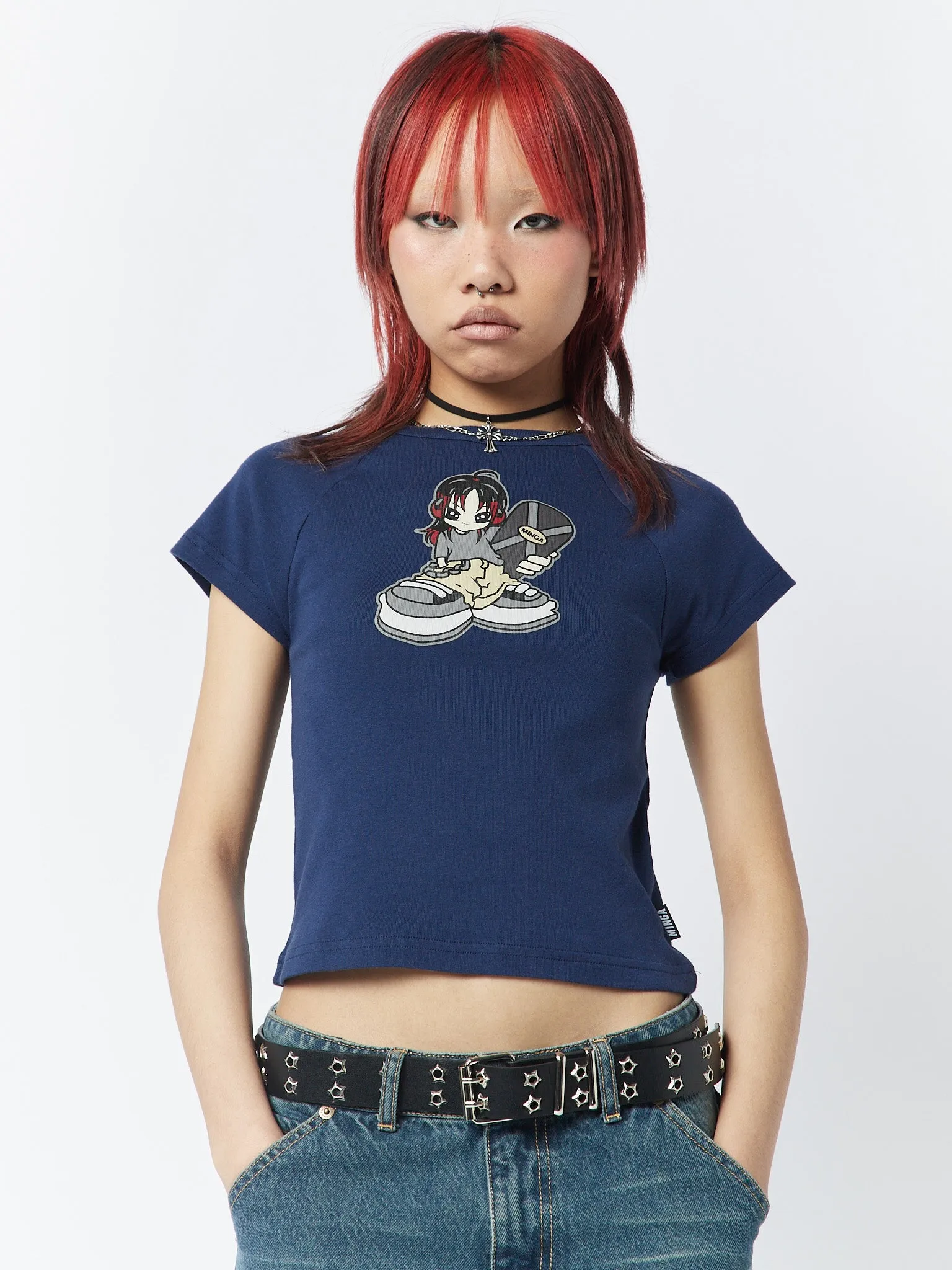 Skater Girl Graphic Blue Baby Tee