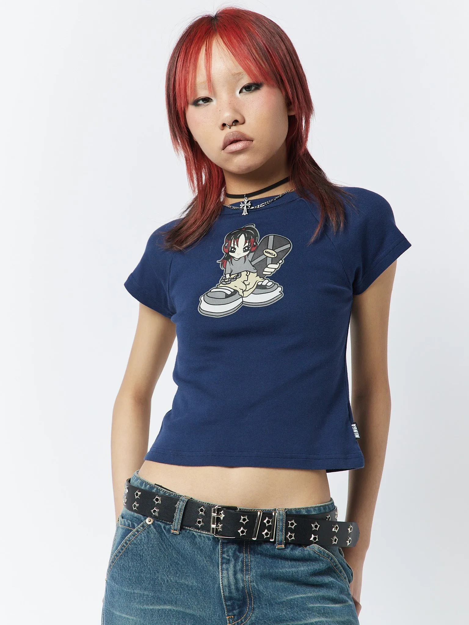 Skater Girl Graphic Blue Baby Tee