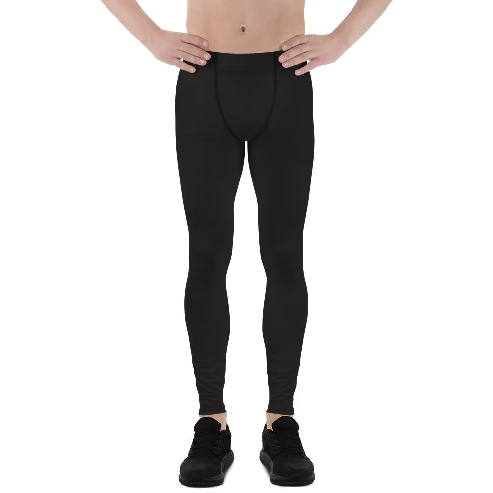 Solid Black Classic Men's Tights, 38-40 UPF Running Leggings & Run Tights- Made in USA/EU