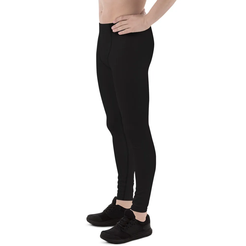 Solid Black Classic Men's Tights, 38-40 UPF Running Leggings & Run Tights- Made in USA/EU