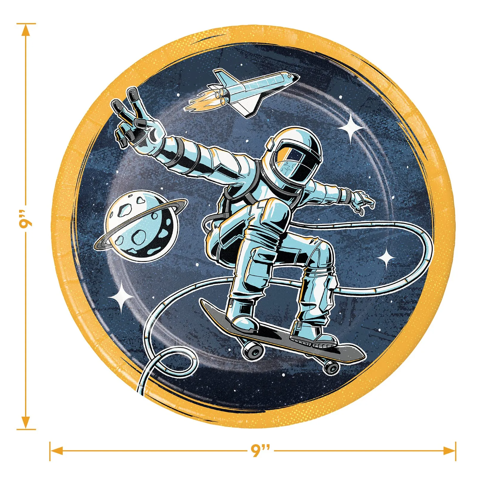 Space Skater Birthday Party - Outer Space Astronaut Skater Dude Paper Dinner Plates, Lunch Napkins, and Forks (Serves 16)