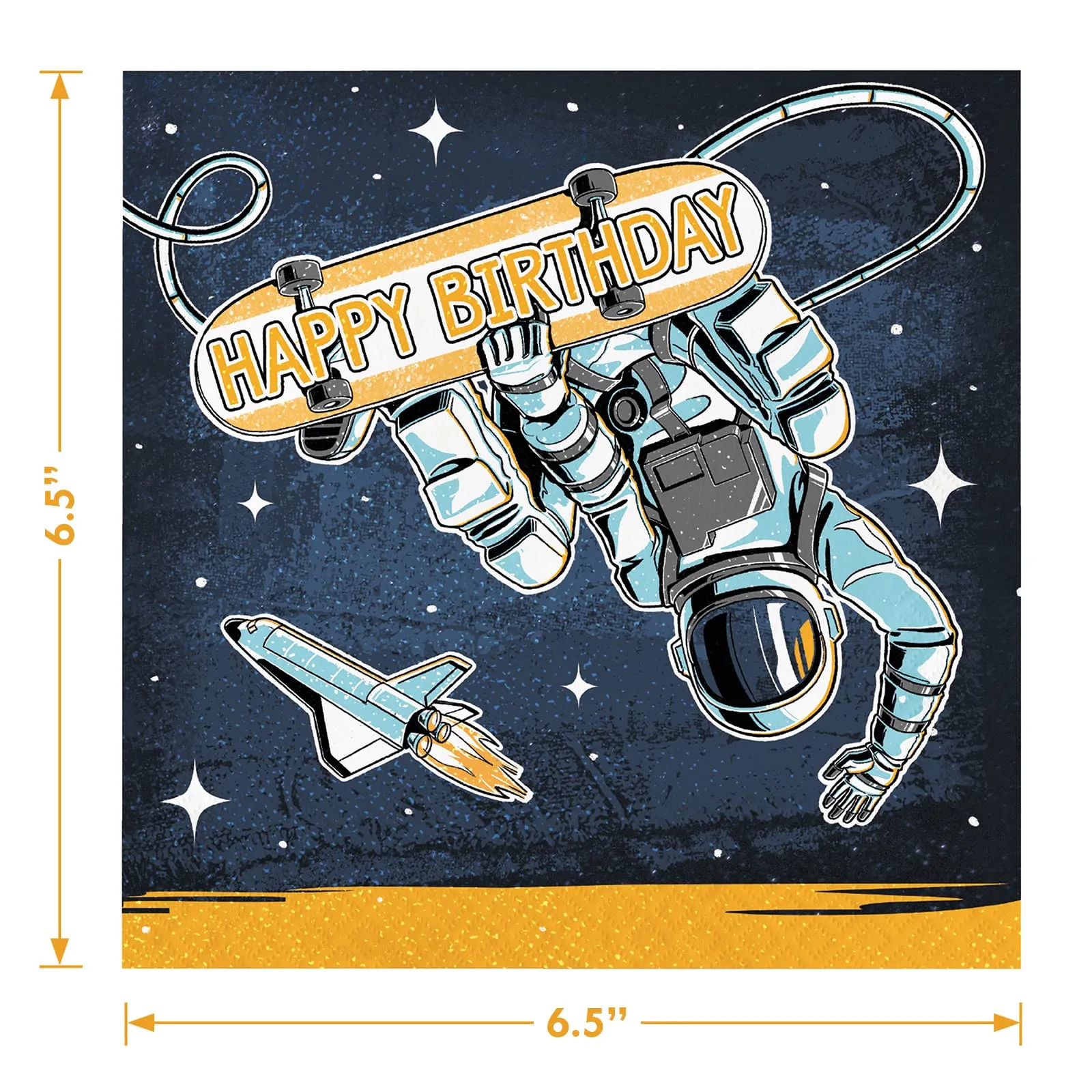 Space Skater Birthday Party - Outer Space Astronaut Skater Dude Paper Dinner Plates, Lunch Napkins, and Forks (Serves 16)