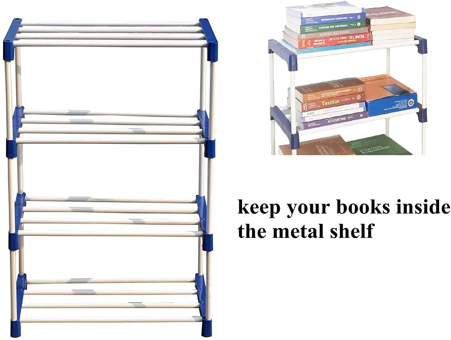 STRONGER STORE ASIAN Metal & Plastic Extra Strong shoe rack Multipurpose Shelves Shoes, Clothes, Books & Utility Rack Plastic, MILD Steel Shelf (heavy duty blue 4 SHELF)