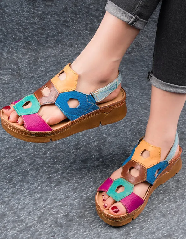 Summer Ethnic Colorful Leather Women's Sandals