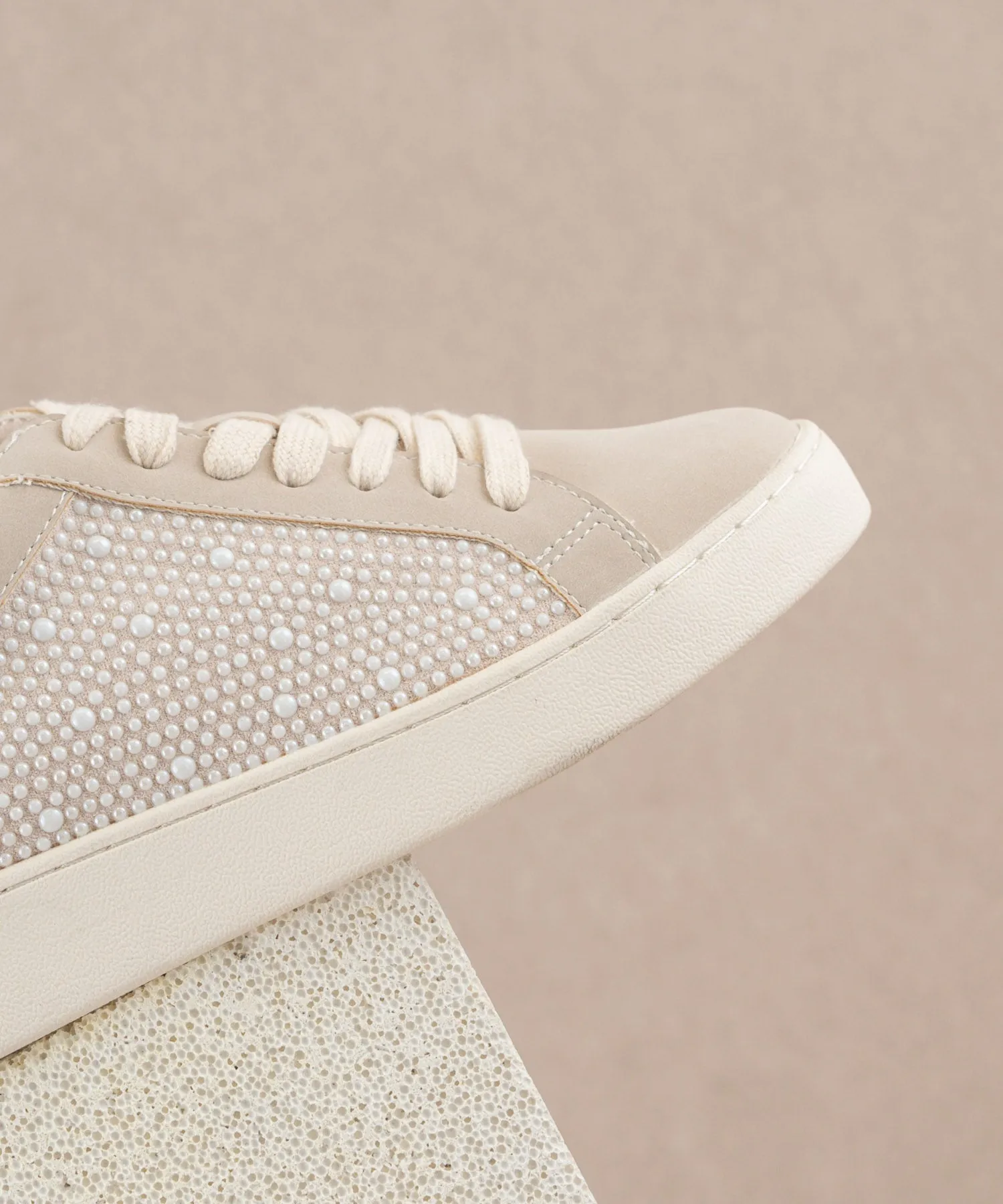 The Berne |  Light Grey Pearl studded paneled sneaker