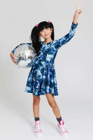 Toddler Hi-Shine Long Sleeve Skater Dress in Disco Fever