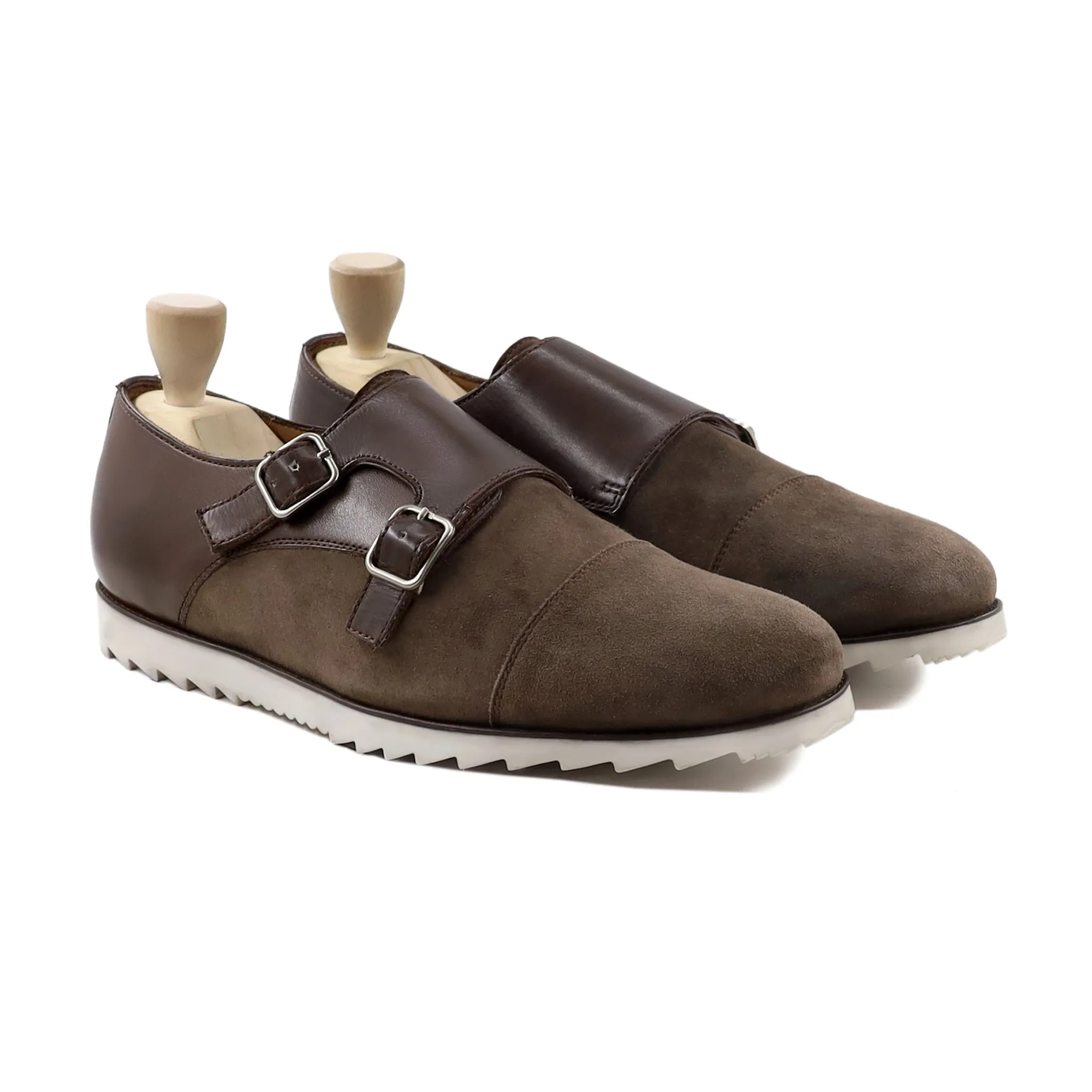 Vavoom - Men's Dark Brown Calf Leather and Kid Suede Double Monkstrap