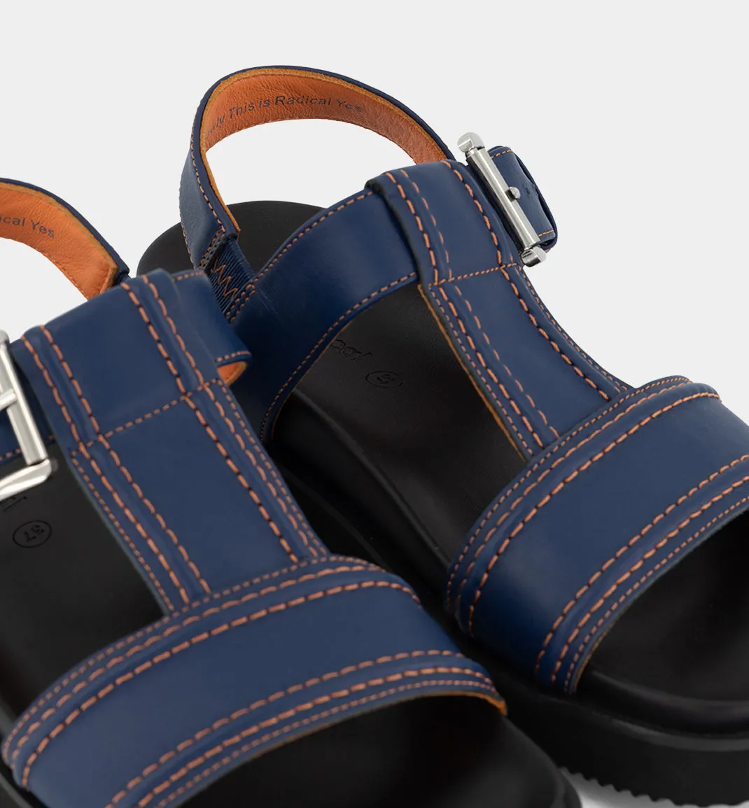 Visby T-Bar Sandal | Ink with Mandarin Topstitch