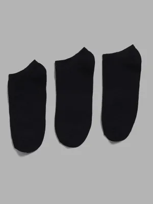 WES Lounge Self-Striped Low Cut Black Cotton Blend Socks - Pack of 3